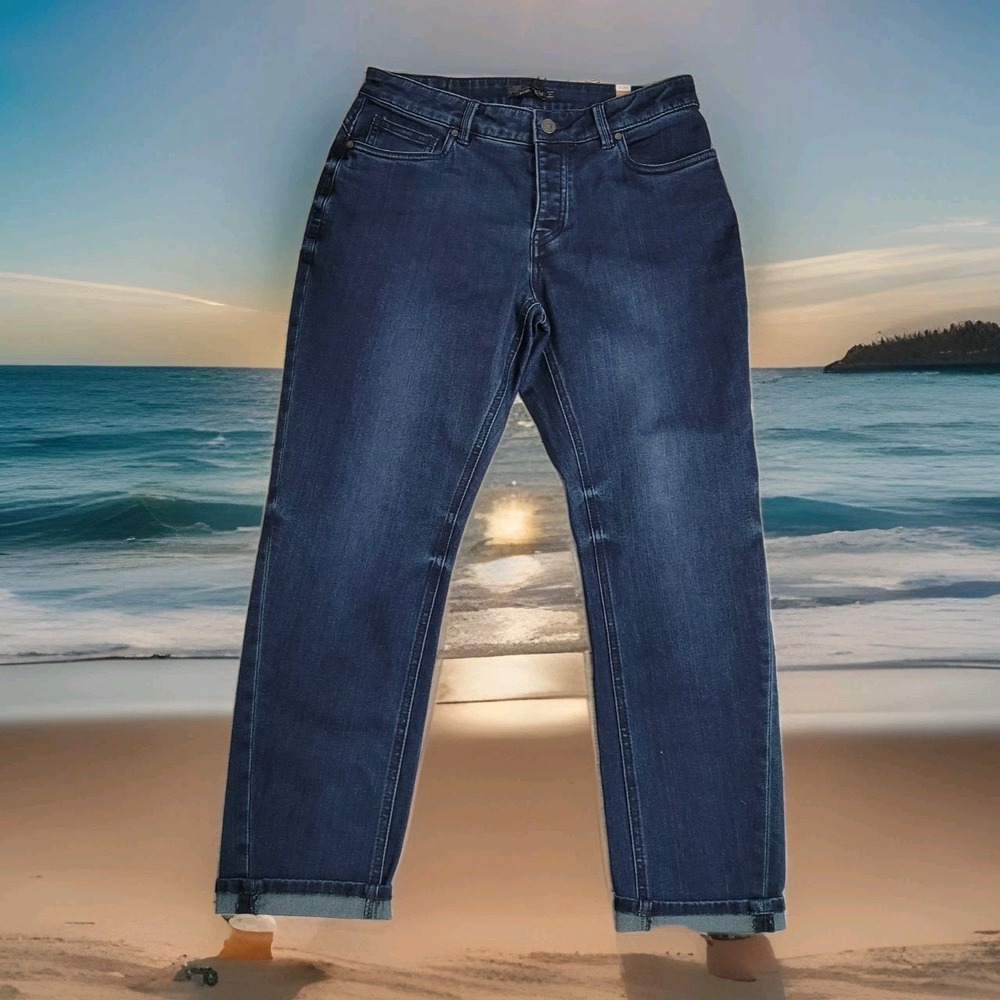 Prana Jeans Women 6 Dark Wash Buxton Relaxed Straigh Leg Ankle Rolled Cuff 30x26